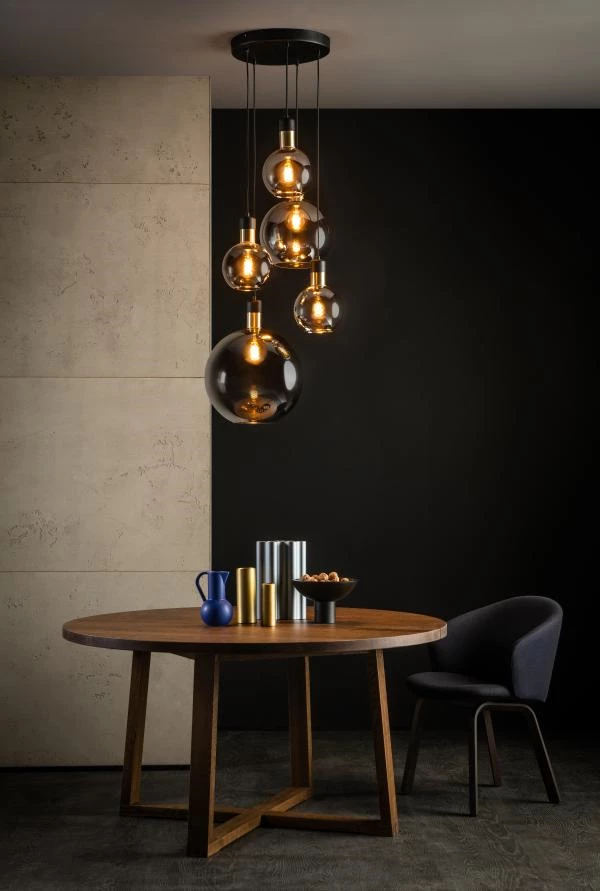 Lucide JULIUS - Pendant light - 5xE27 - Smoke Grey - atmosphere 1